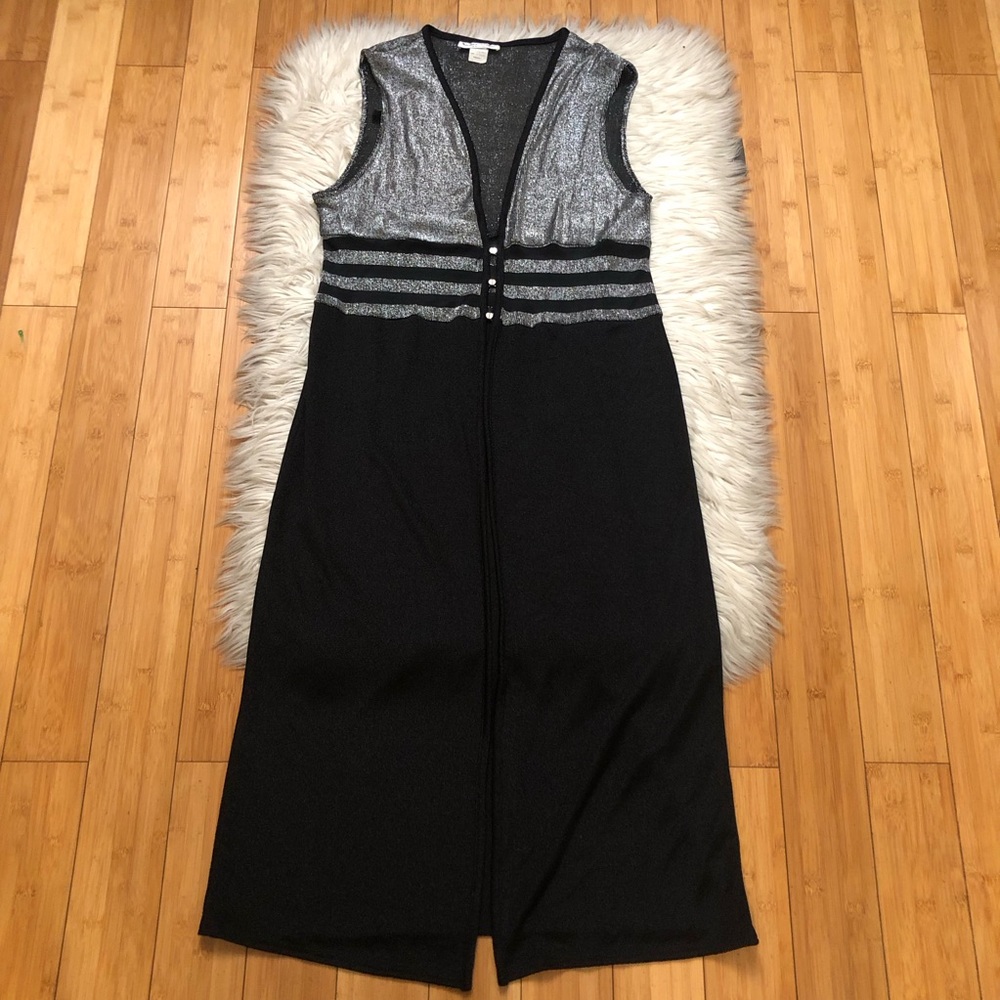 Vintage Nicole Studio Metallic Shimmer Stripes Black Silver Duster Jacket 12